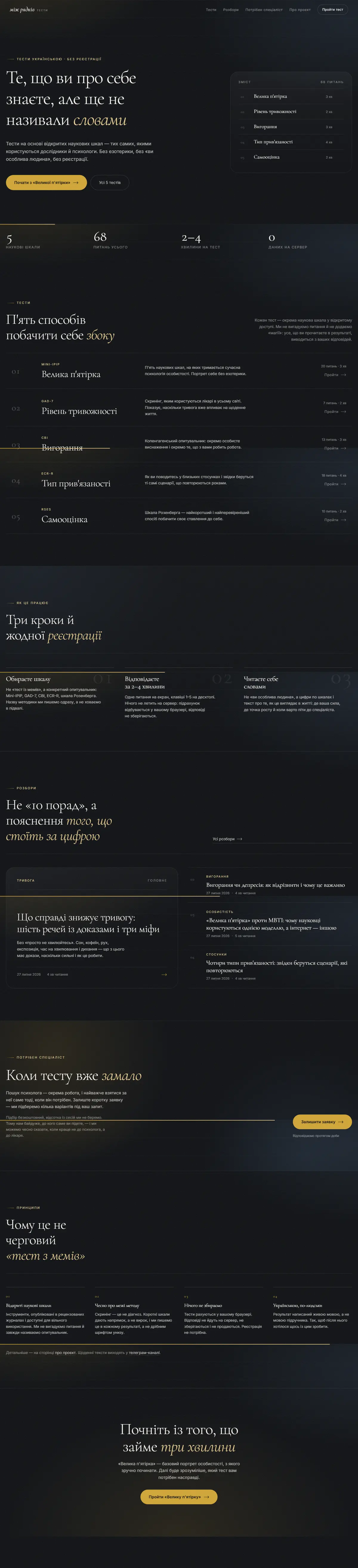 Сайт між рядків — Психологічні тести без реєстрації
