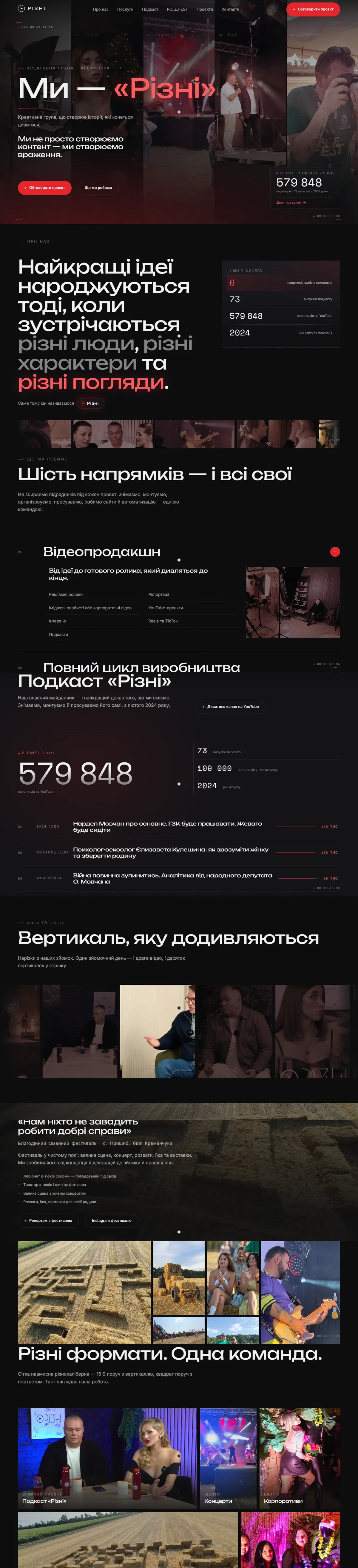 Сайт Різні — Креативна група: відео, події, SMM